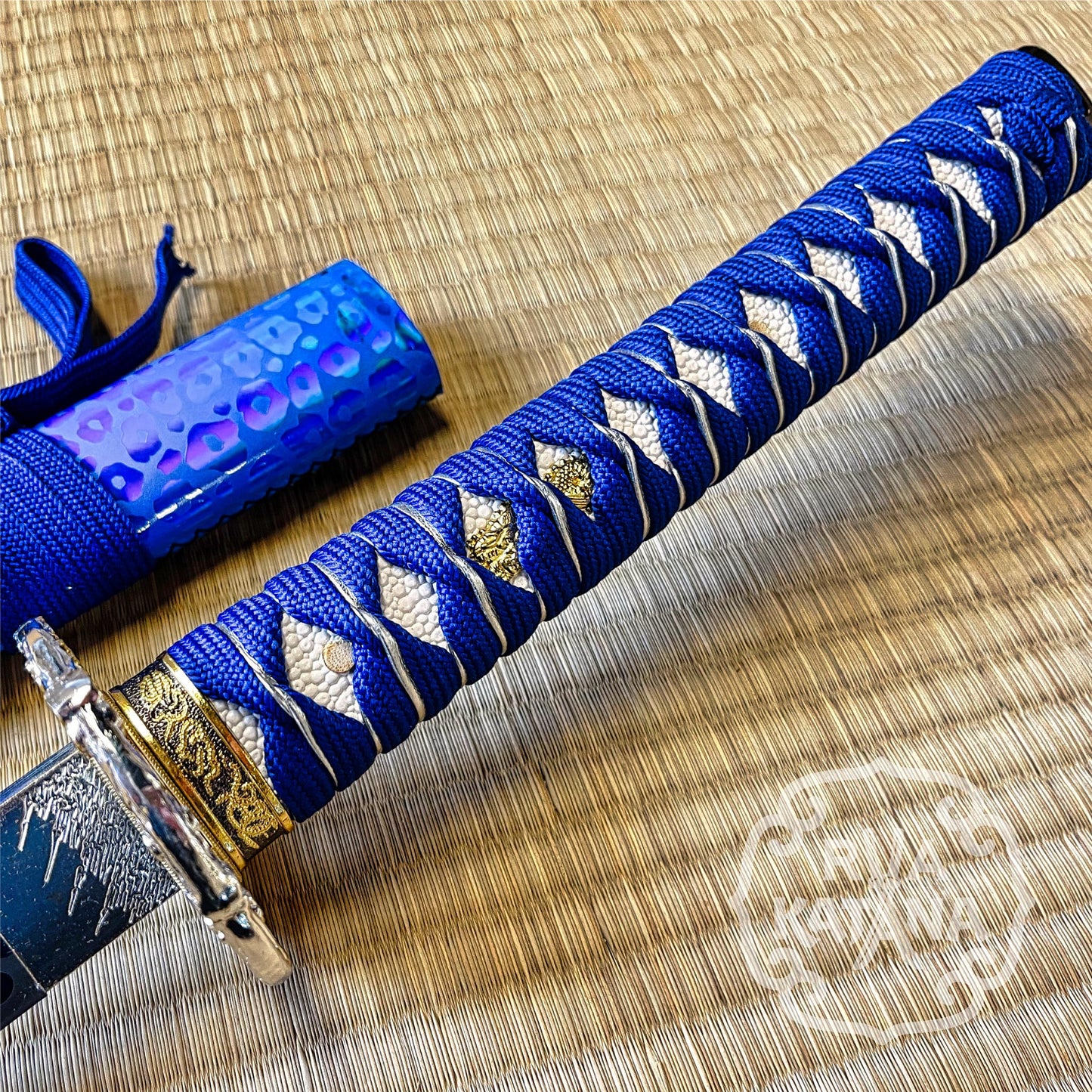 Katana, 1060 Steel, Blue Blade, Flower Theme