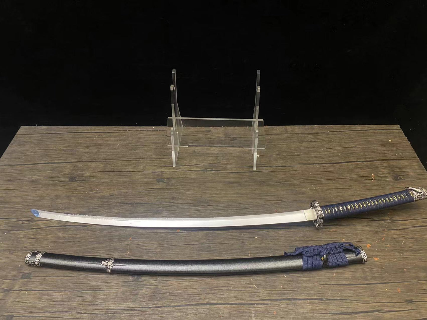 Cloudhammer Handachi - Cobalt Cherry - s5 - 31.5" nagasa, deep tachi koshizori, sythetic silk tsuka underlayment