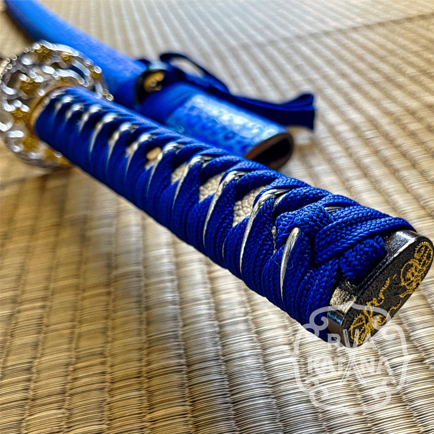 Katana, 1060 Steel, Blue Blade, Flower Theme