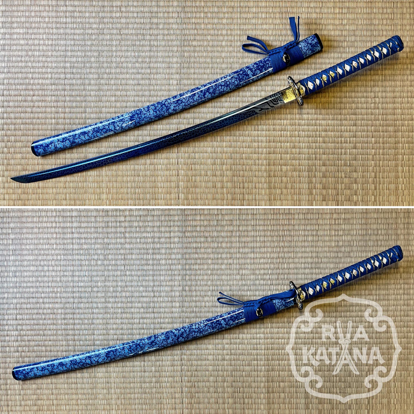 Katana, 1060 Steel, Blue Blade, Skull Theme