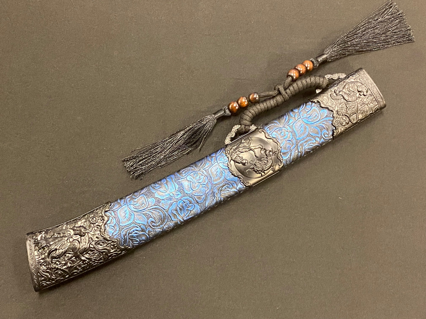 Dao Dagger - Tiger Dueling Dragon - Etched Manganese Steel