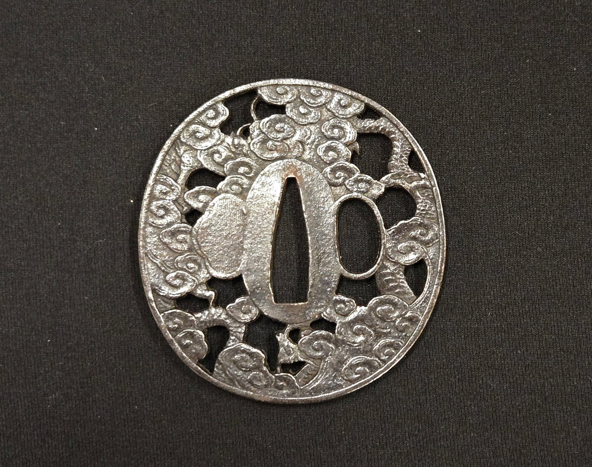 Antique Tsuba - cast iron cloud dragon