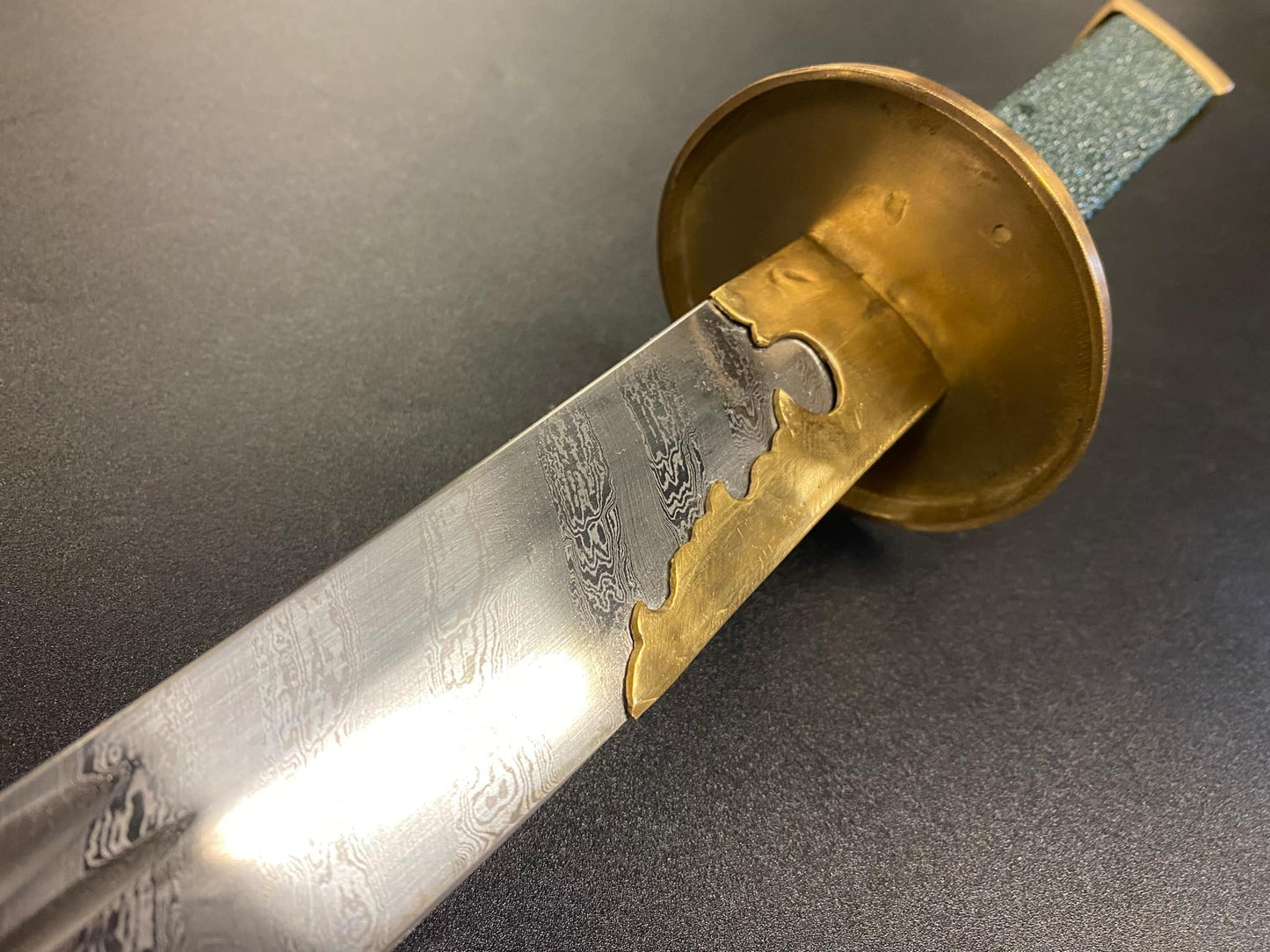 PRE-OWNED Yanling Dao, Damascus Steel Green Rayskin Scabbard