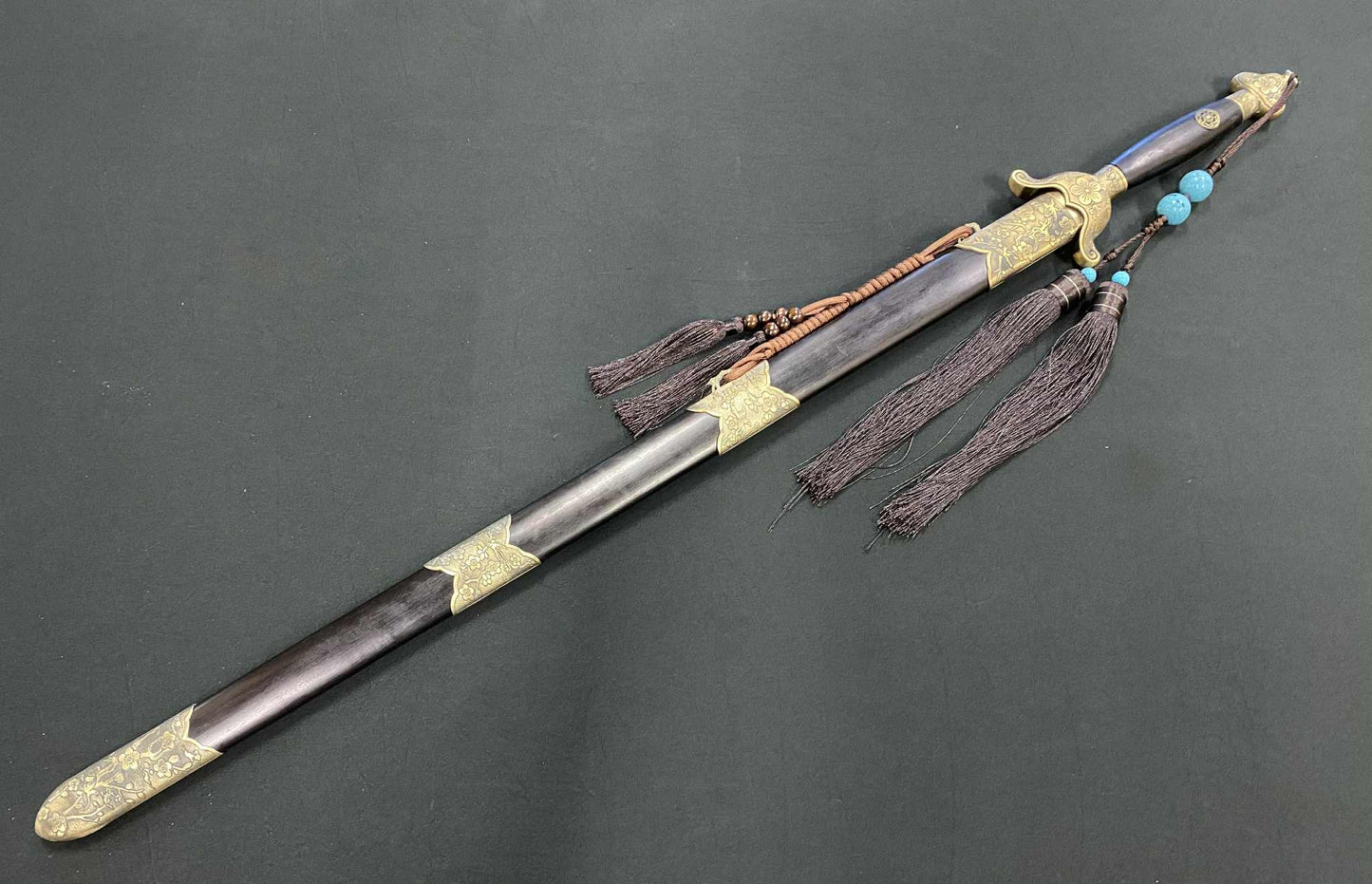 Qing Dynasty Style Jian - Damascus Blade, Plum Brass fittings