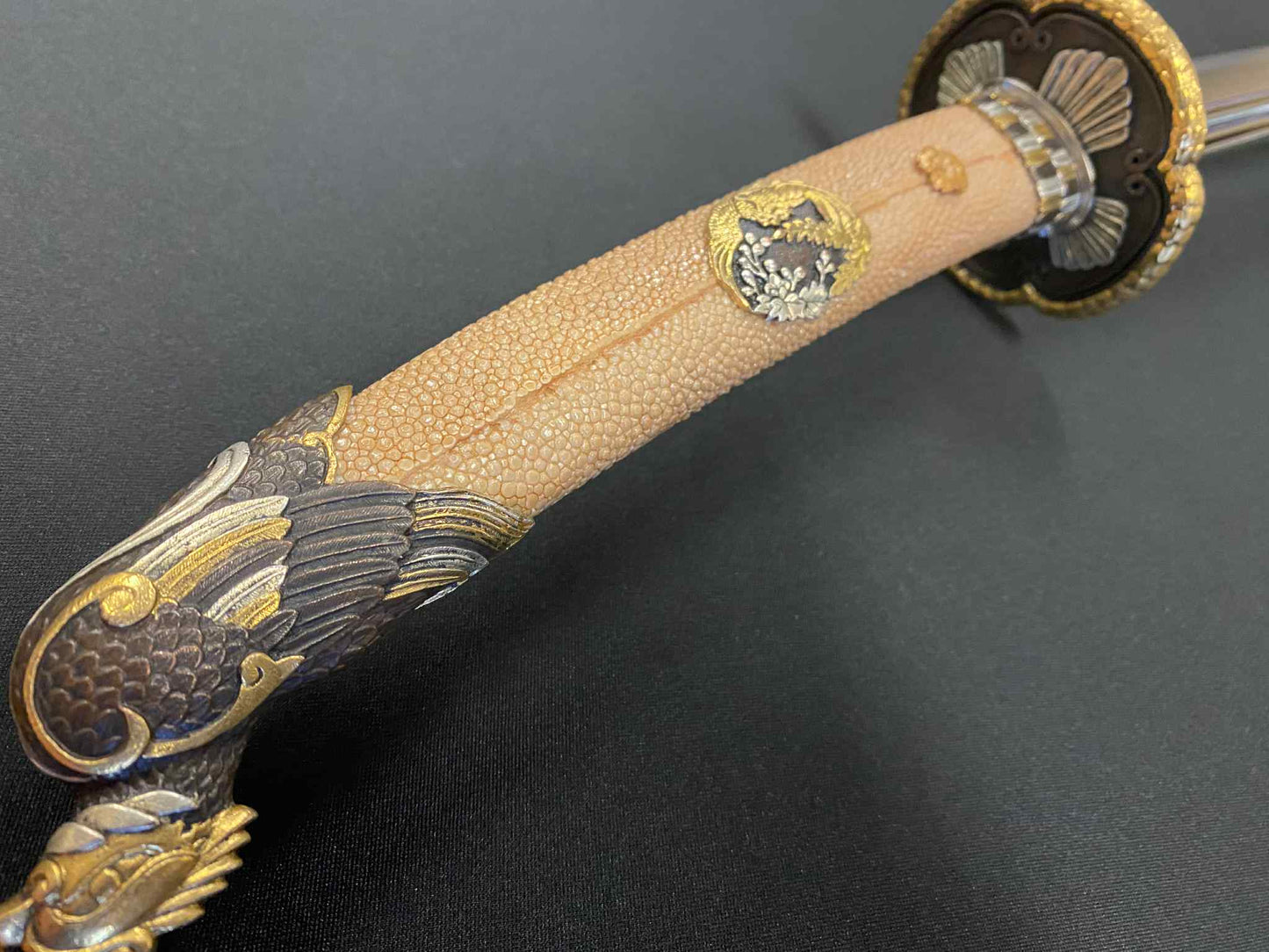MASTERWORK Legacy Steel Phoenix Head Tachi - Kogarasu Sanmai folded tamahagane)orishigane, clay tempered, 3-shade polish