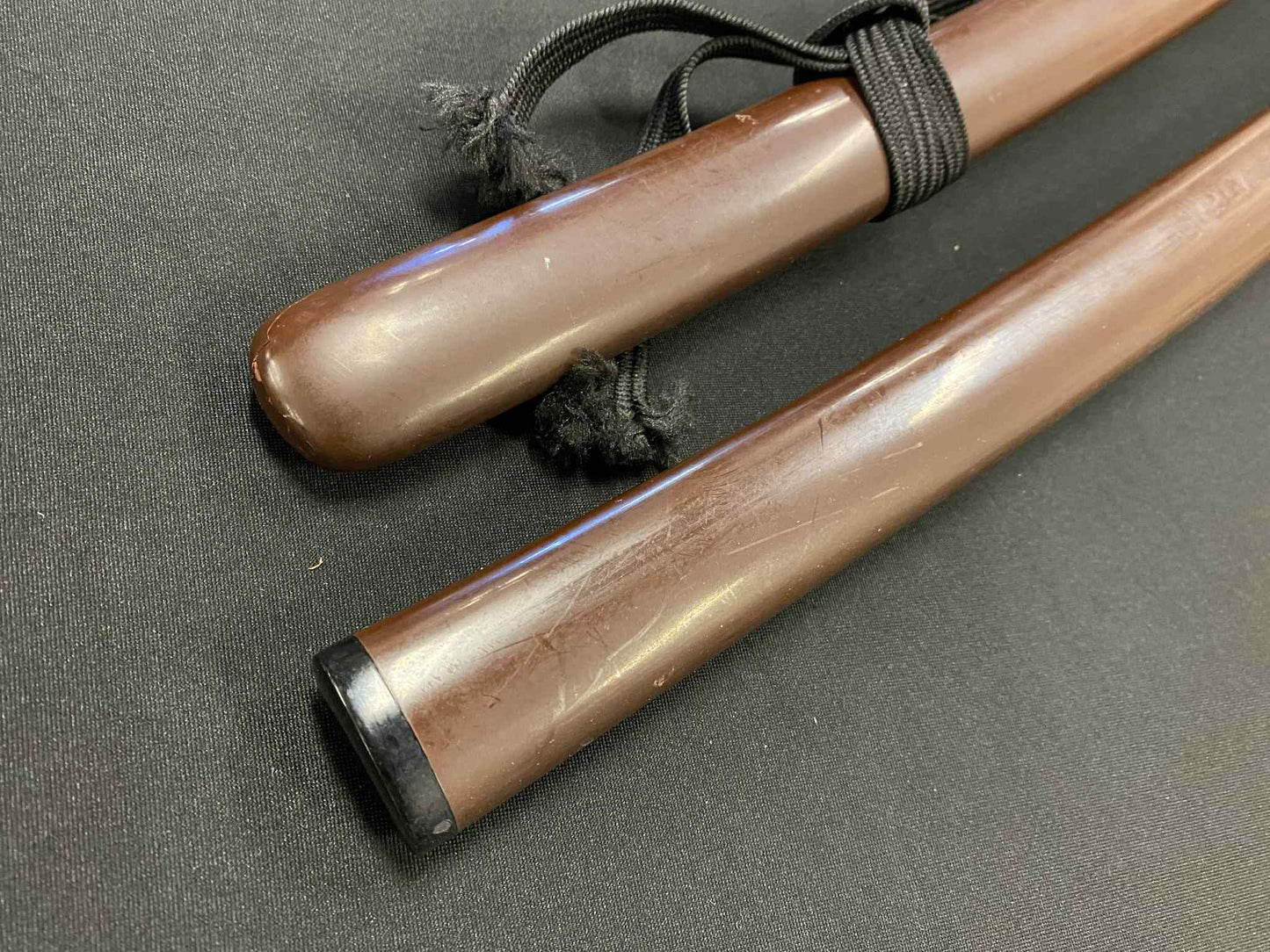 Antique Nihonto - Daishou Katana (Late Muromachi, red lacquer signature of Yoshikage) and Wakizashi (Late Muromachi, signed Kanefusa Masaie) (neither verified) with Koshirae