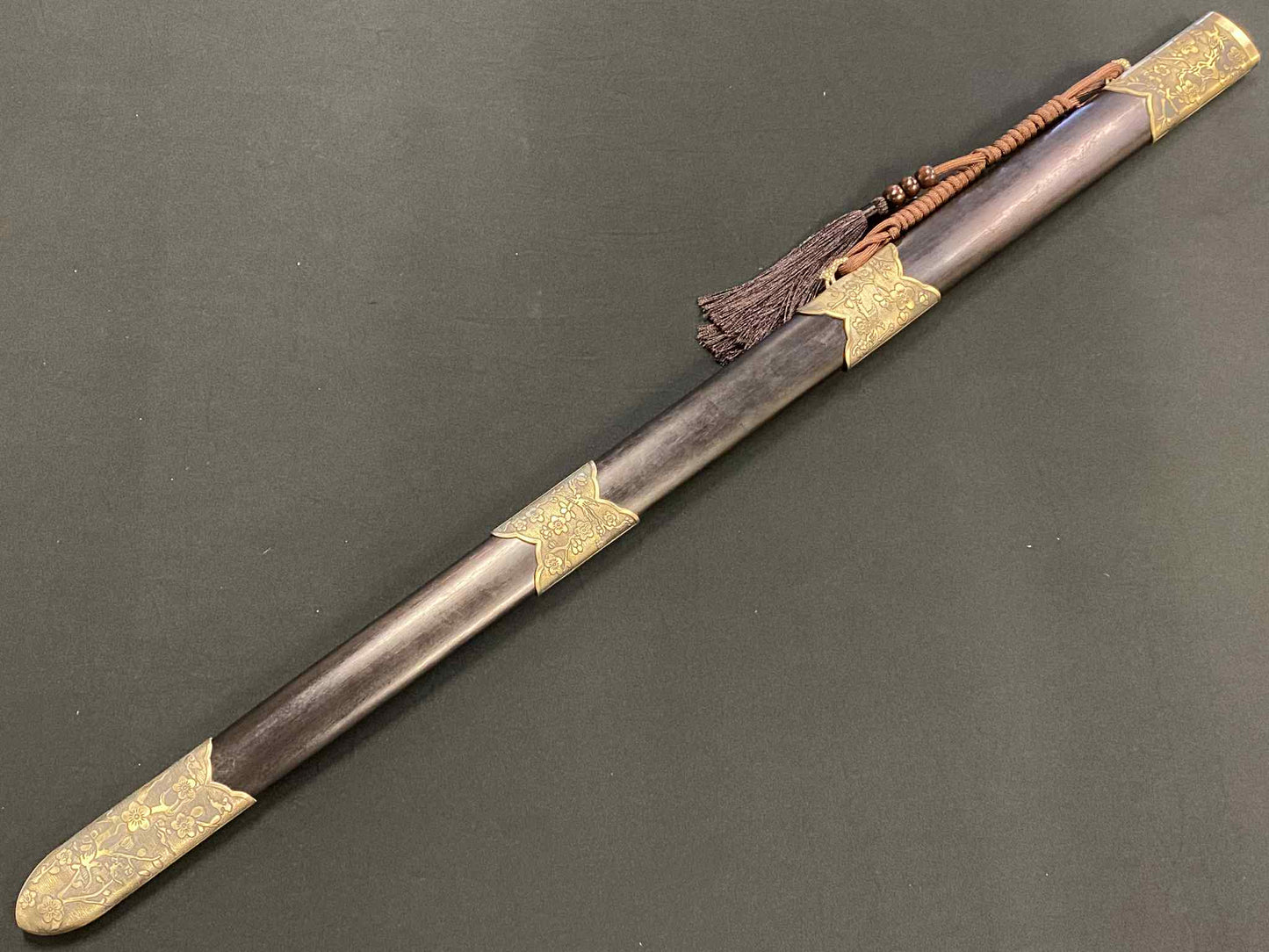 Qing Dynasty Style Jian - Damascus Blade, Plum Brass fittings