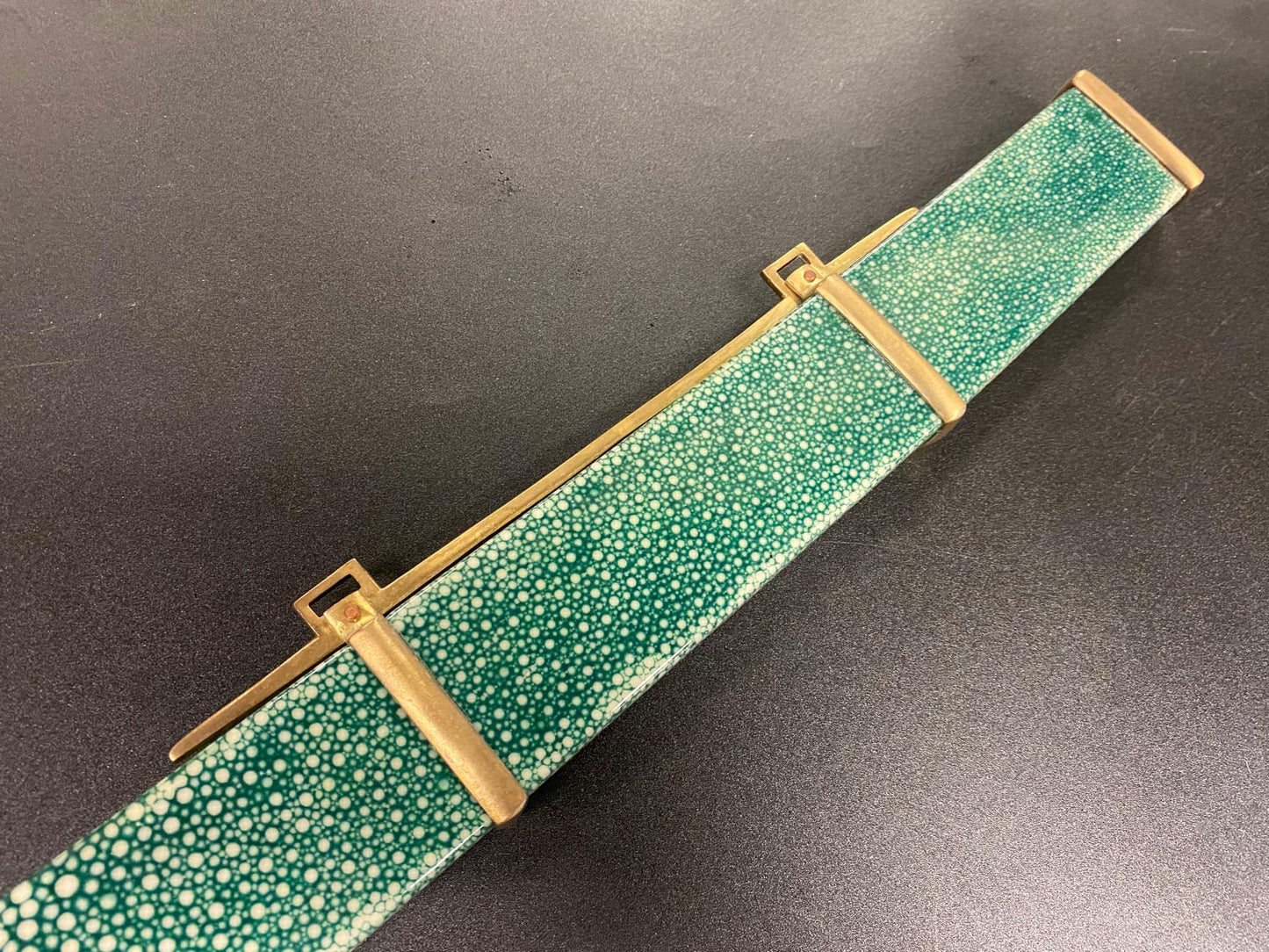 PRE-OWNED Yanling Dao, Damascus Steel Green Rayskin Scabbard