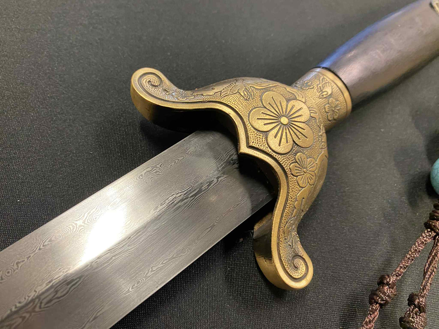 Qing Dynasty Style Jian - Damascus Blade, Plum Brass fittings