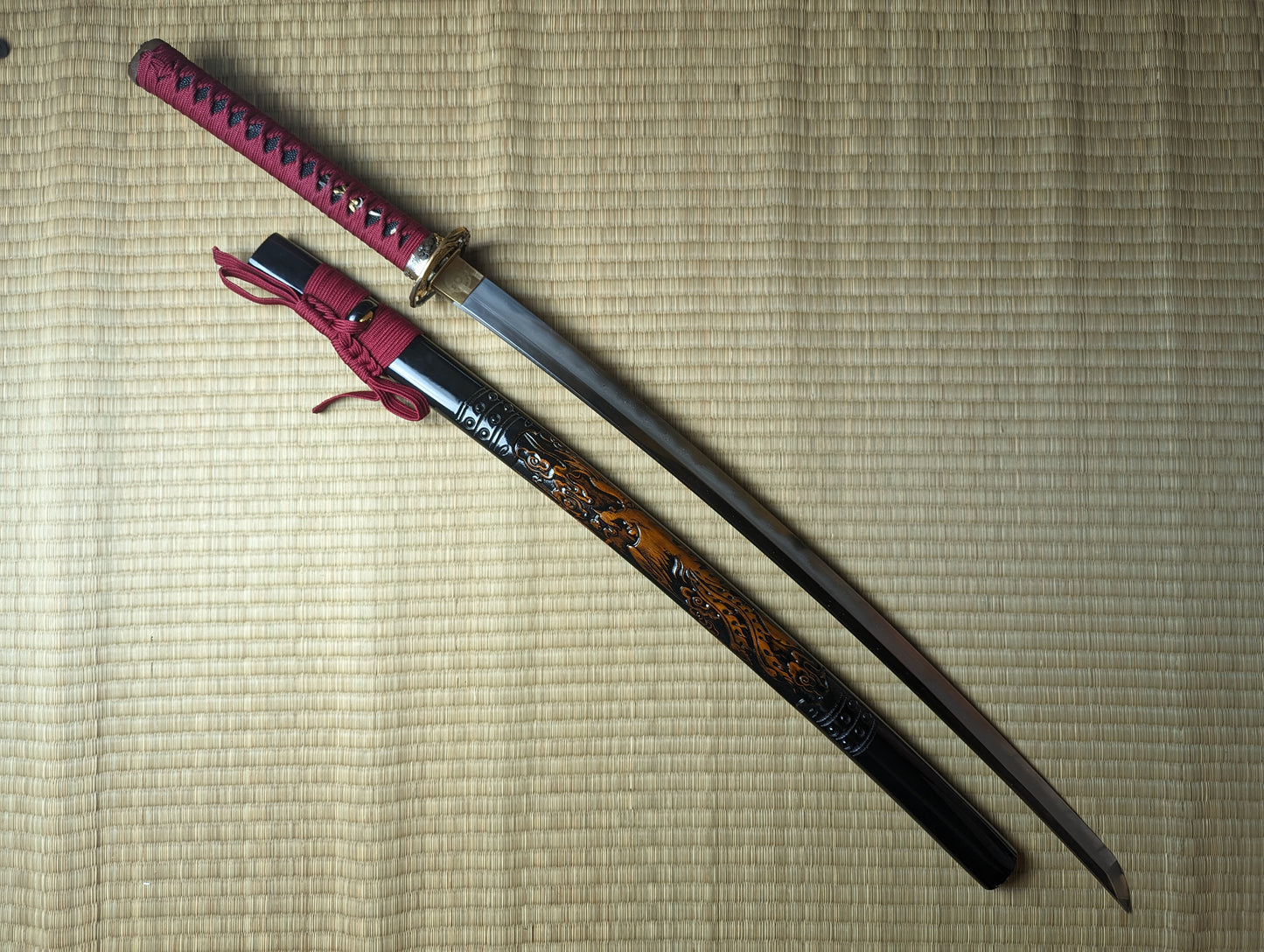 Phoenix Arms Katana - Blazing Phoenix - Feather Damascus, Clay Tempered