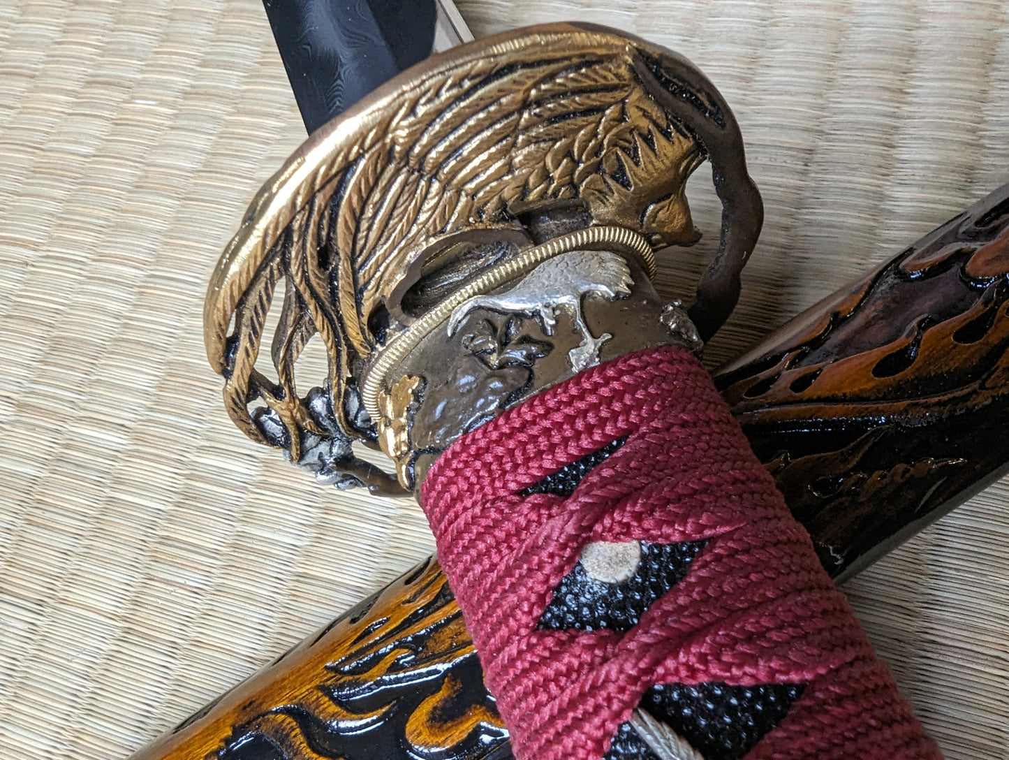 Phoenix Arms Katana - Blazing Phoenix - Feather Damascus, Clay Tempered