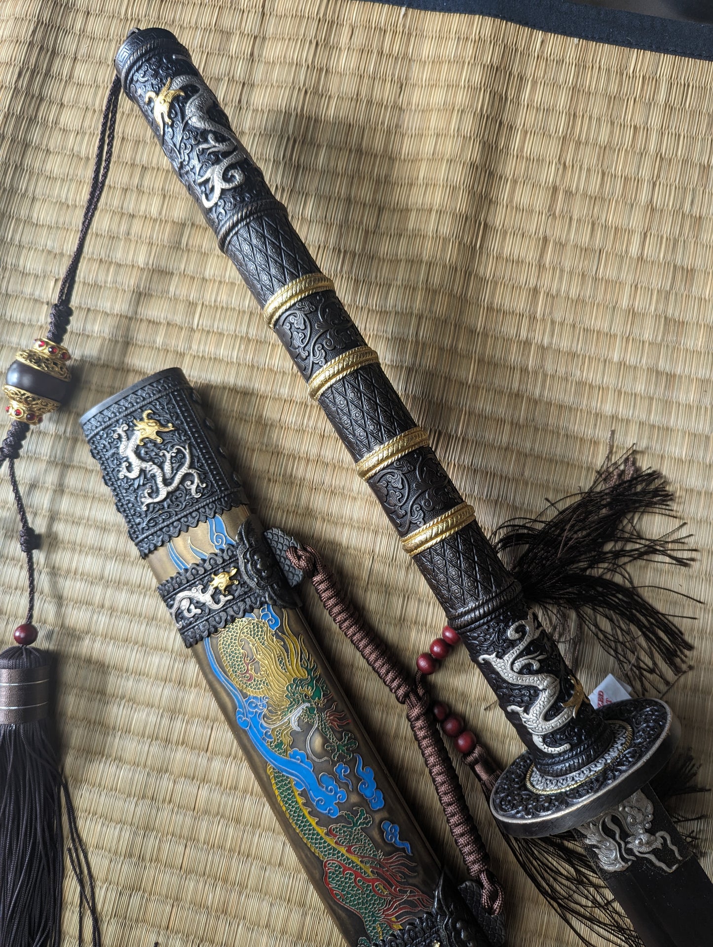 Long Kangxi Dao - Damascus Clay Tempered blade, copper scabbard