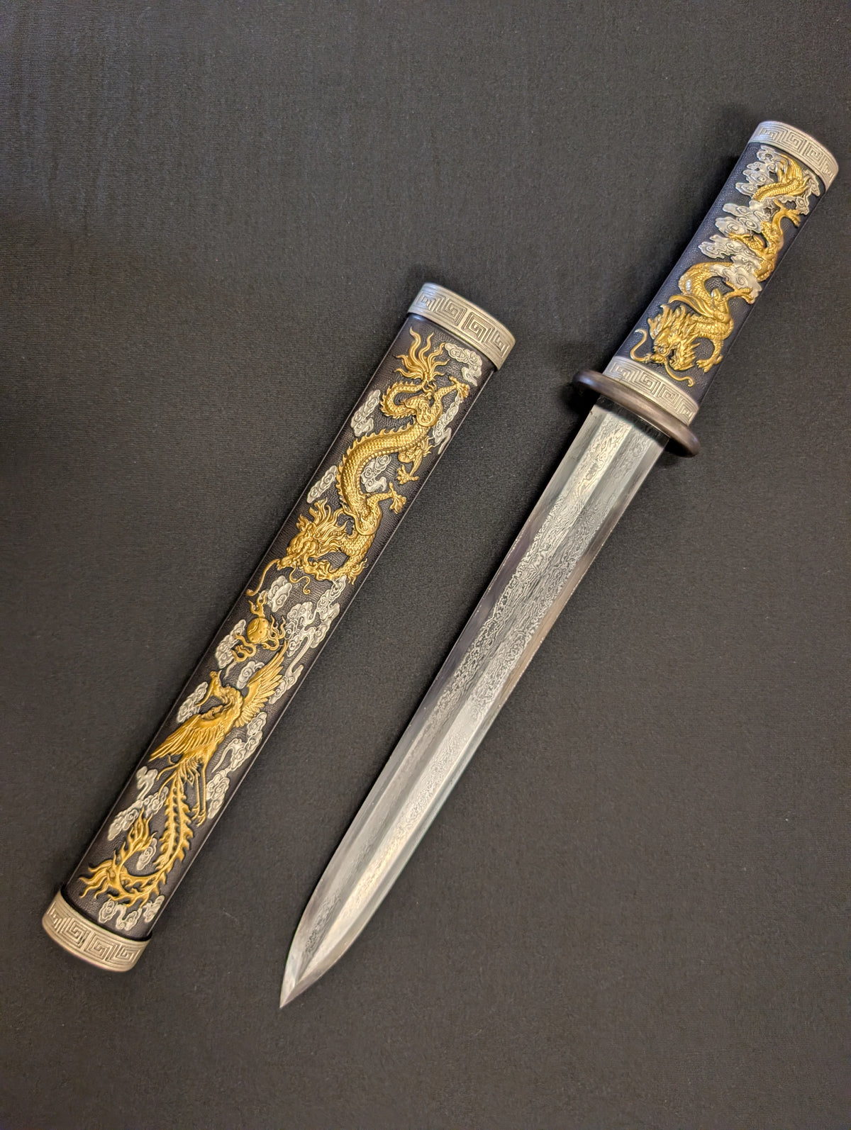 Jian Dagger, Dueling Dragon Phoenix - Damascus Steel