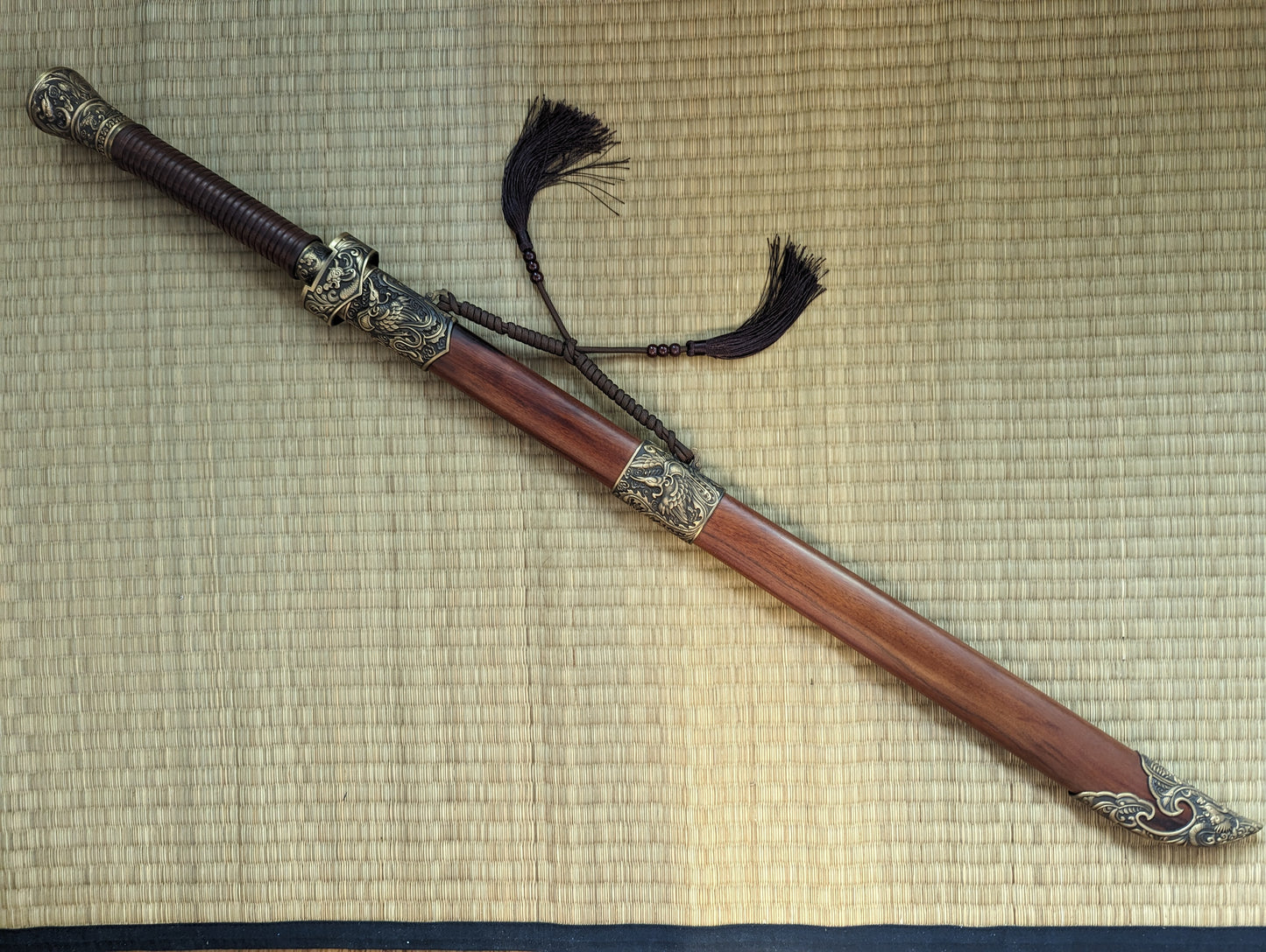 Tang Dao - Phoenix Fittings, Clay Tempered Damascus Steel