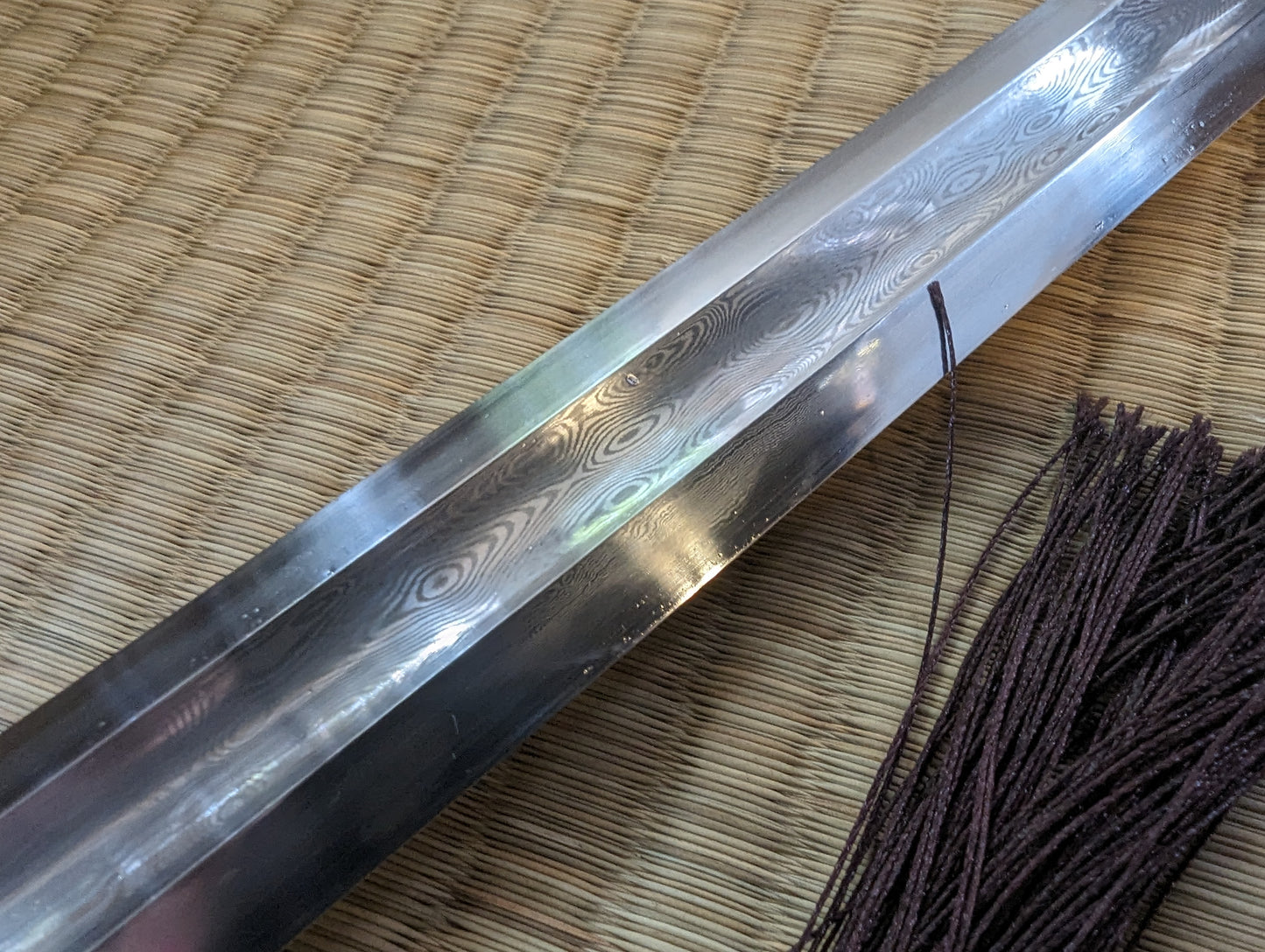 Tang Dao - Phoenix Fittings, Clay Tempered Damascus Steel