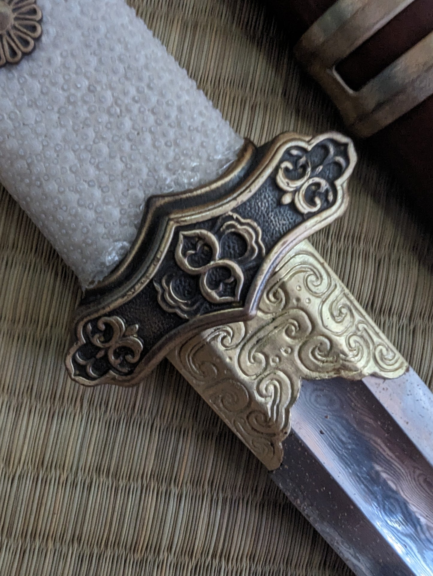 Jian - Phoenix Arms Tang Dynasty Damascus, Brass fittings