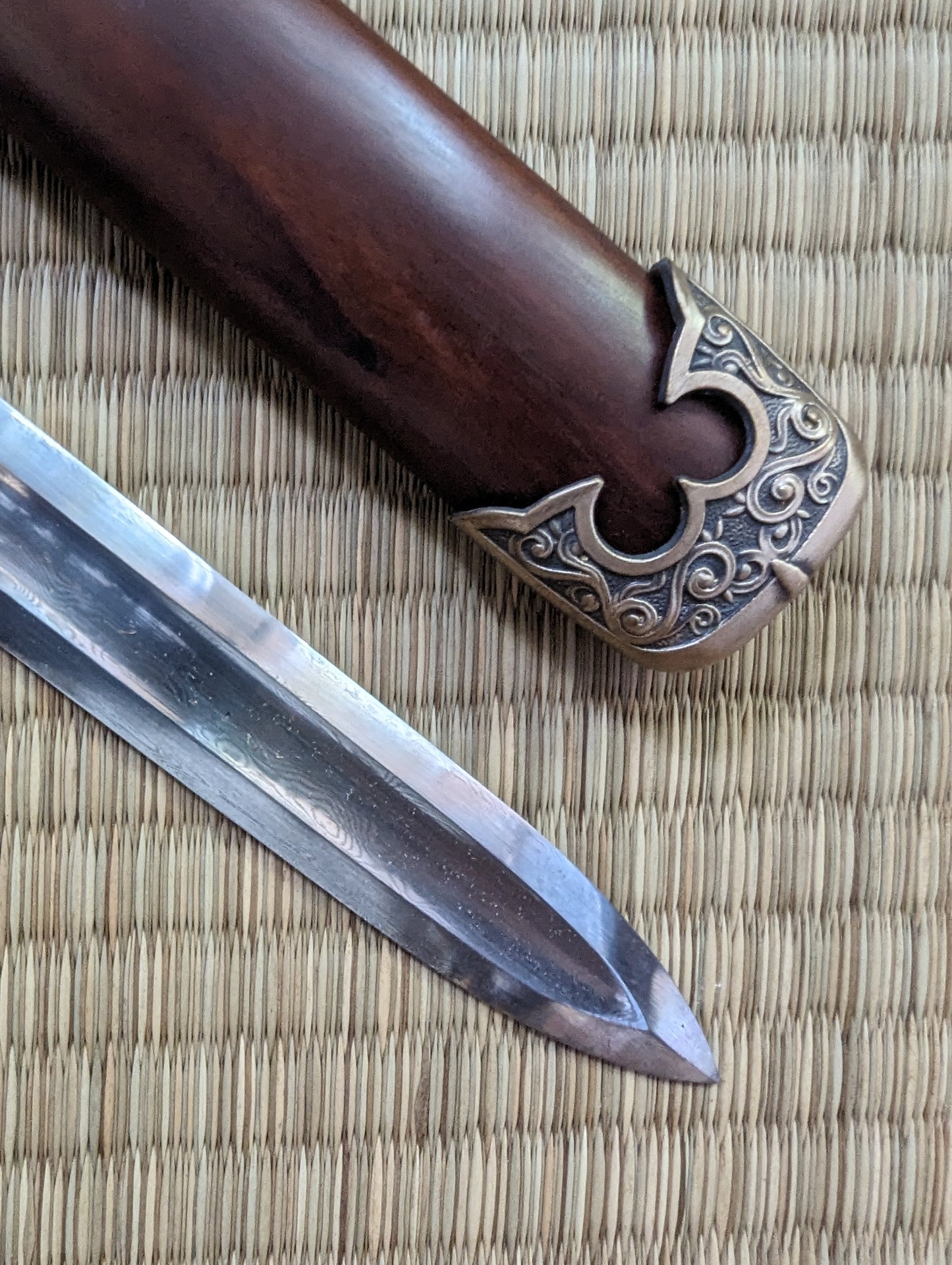 Jian - Phoenix Arms Tang Dynasty Damascus, Brass fittings