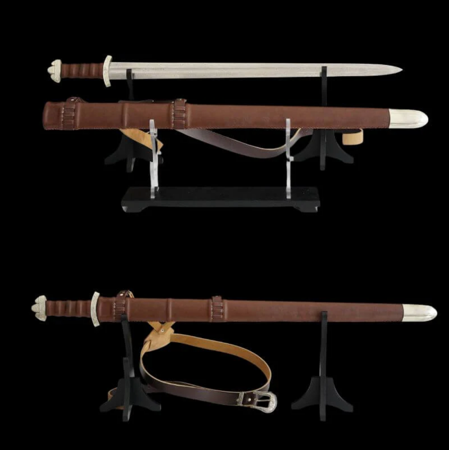 Swordier Single Handed Viking Sword White Bronze Leather Sheath Damascus