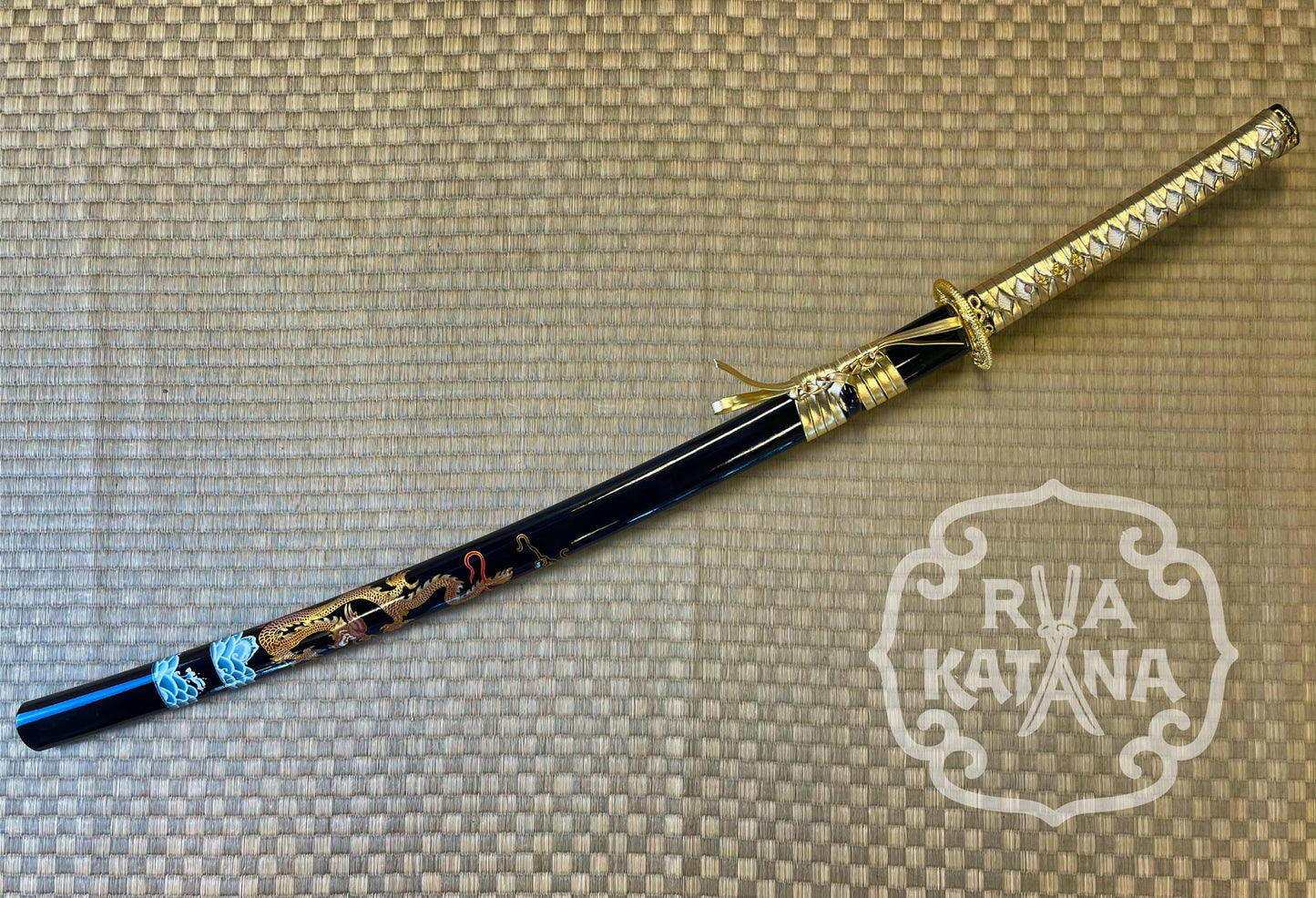 Katana - T10 Steel, Gold Dragon Theme