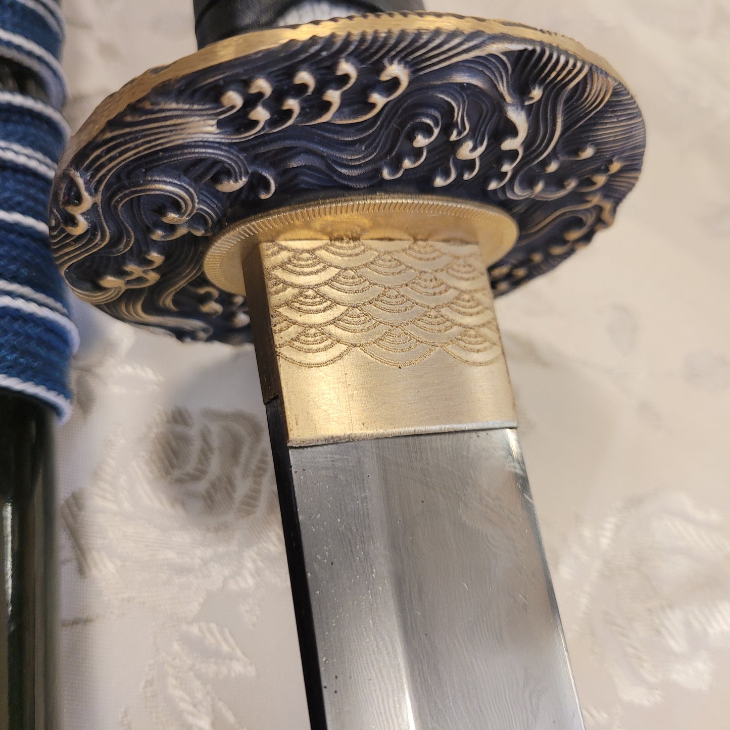2-Sword Set- Folded Steel, Clay Tempered, Copper Fittings, TsunamiTheme