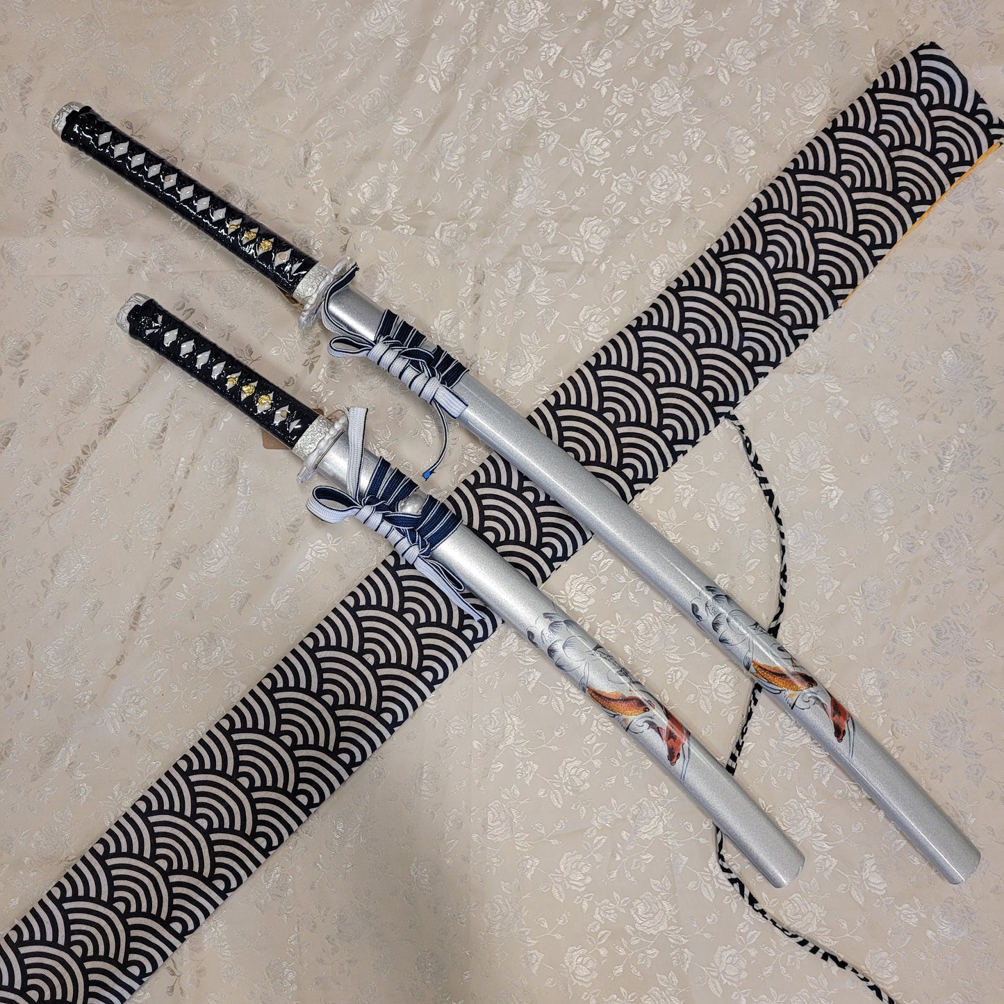2-Sword Set- Blue Wave Carbon Steel, Carp Theme
