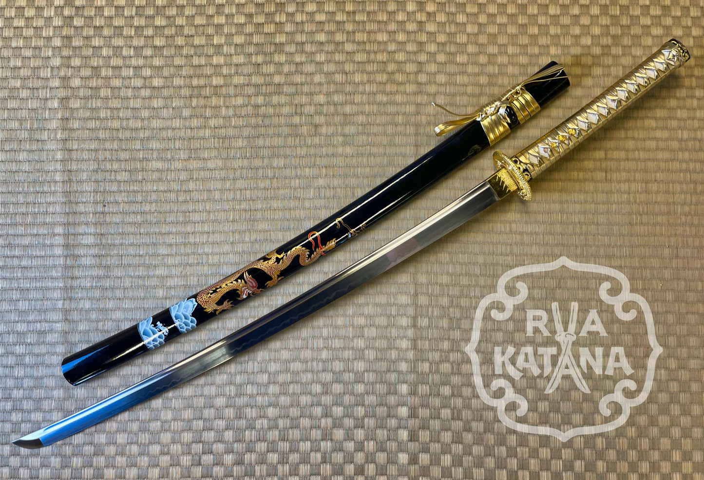 Katana - T10 Steel, Gold Dragon Theme