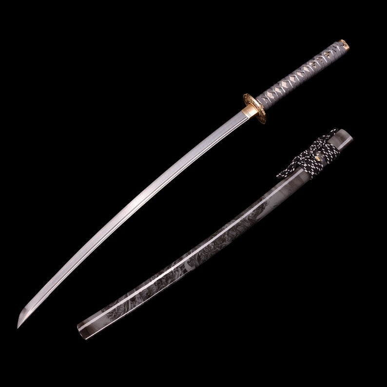 Katana - "River" Damascus, Copper Fittings, Cloud Dragons Theme