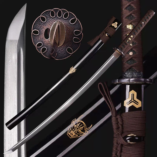 Dragonspring Forge Katana Wakizashi  - Oni Damascus daishou - Damascus Steel