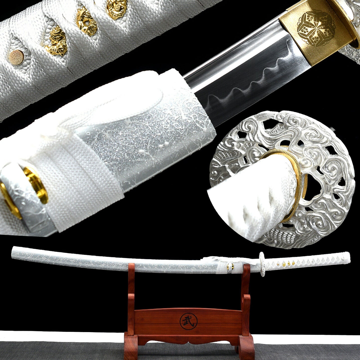 Katana - T10 Steel, White Dragon Theme