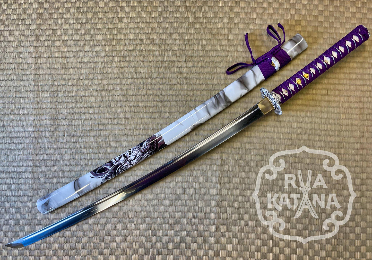 Dragonspring Forge Katana Wakizashi 2-sword Daishou - Purple Carp Daisho - T10 Clay Tempered