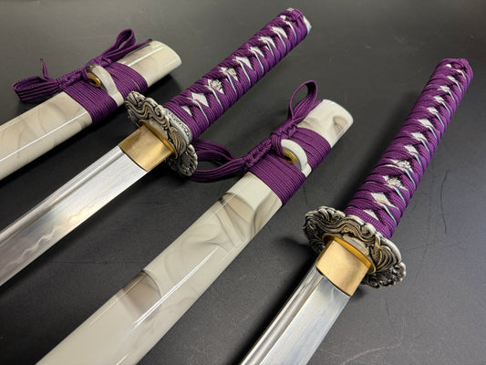 Dragonspring Forge Katana Wakizashi 2-sword Daishou - Purple Carp Daisho - T10 Clay Tempered