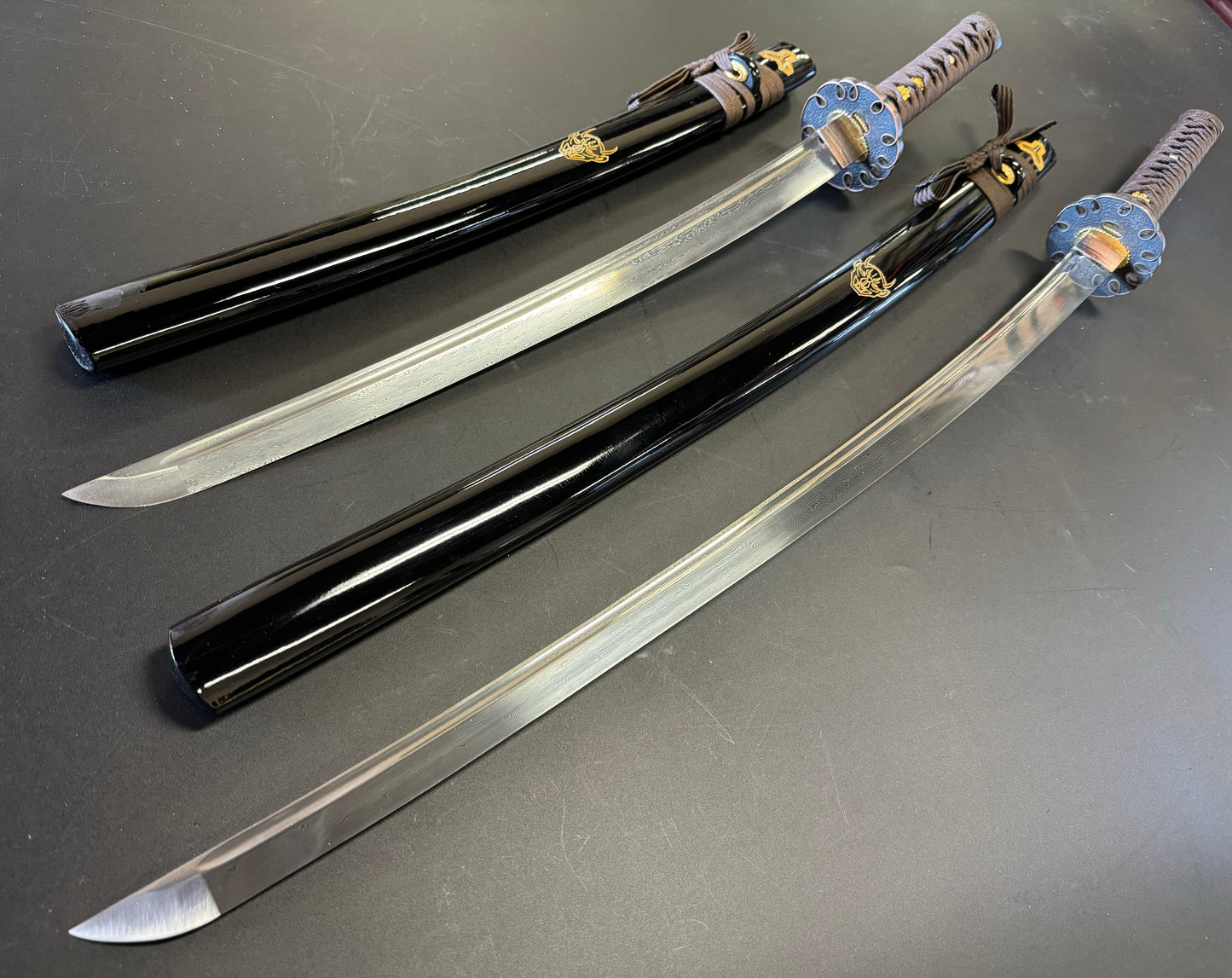 Dragonspring Forge Katana Wakizashi 2-Sword Daishou - Oni Damascus Daisho - Damascus Steel