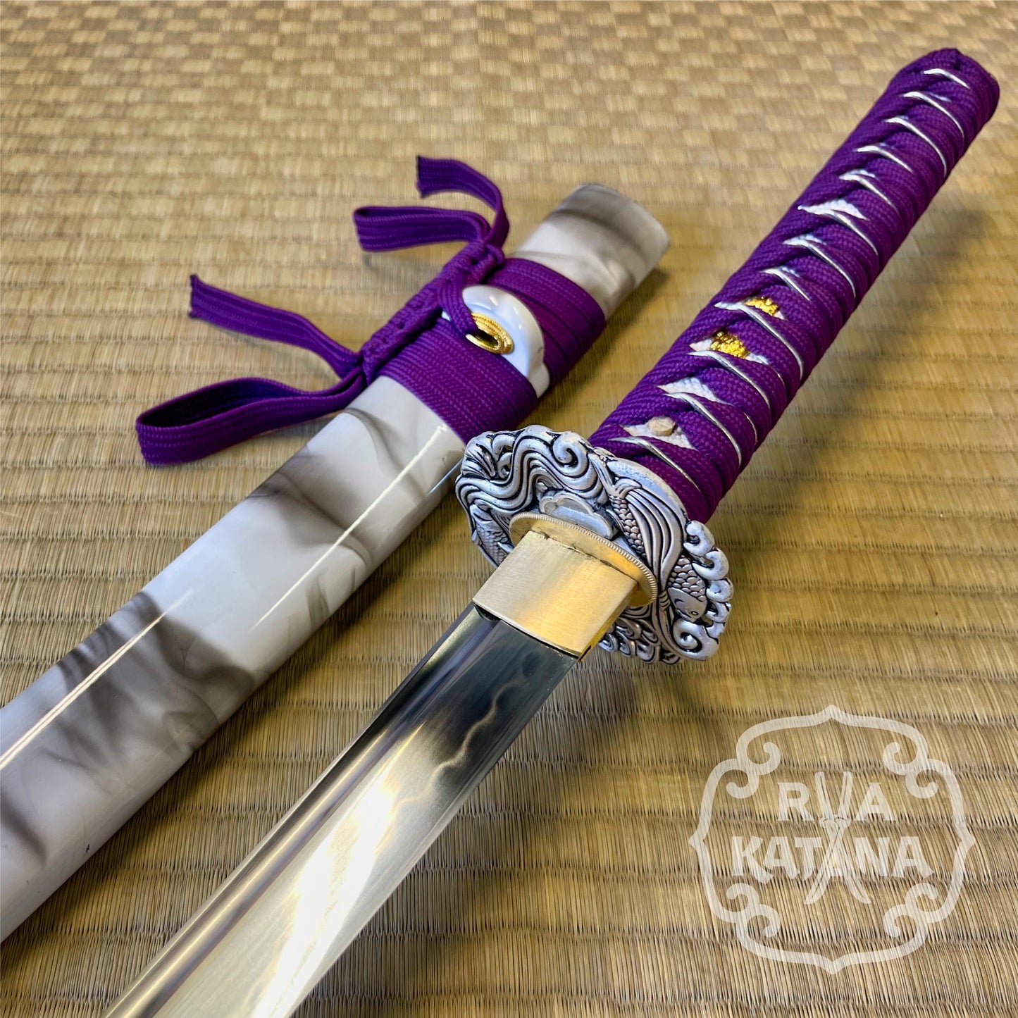 Dragonspring Forge Katana Wakizashi 2-sword Daishou - Purple Carp Daisho - T10 Clay Tempered