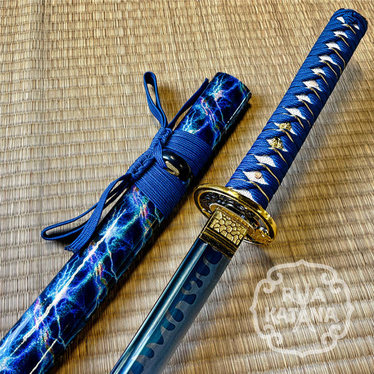 Dragonspring Katana - Golden Lion - 1060 Blued Steel