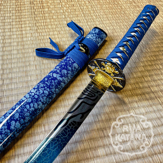 Dragonspring Katana - Blue Skull - 1060 Blued Steel