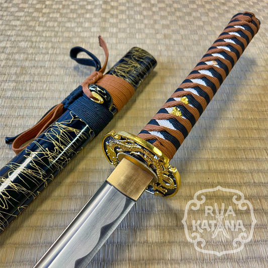 Dragonspring Katana - Black and Tan Dragon - 1060 Steel