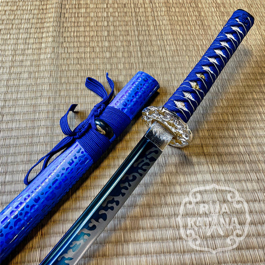 Katana, 1060 Steel, Blue Blade, Flower Theme