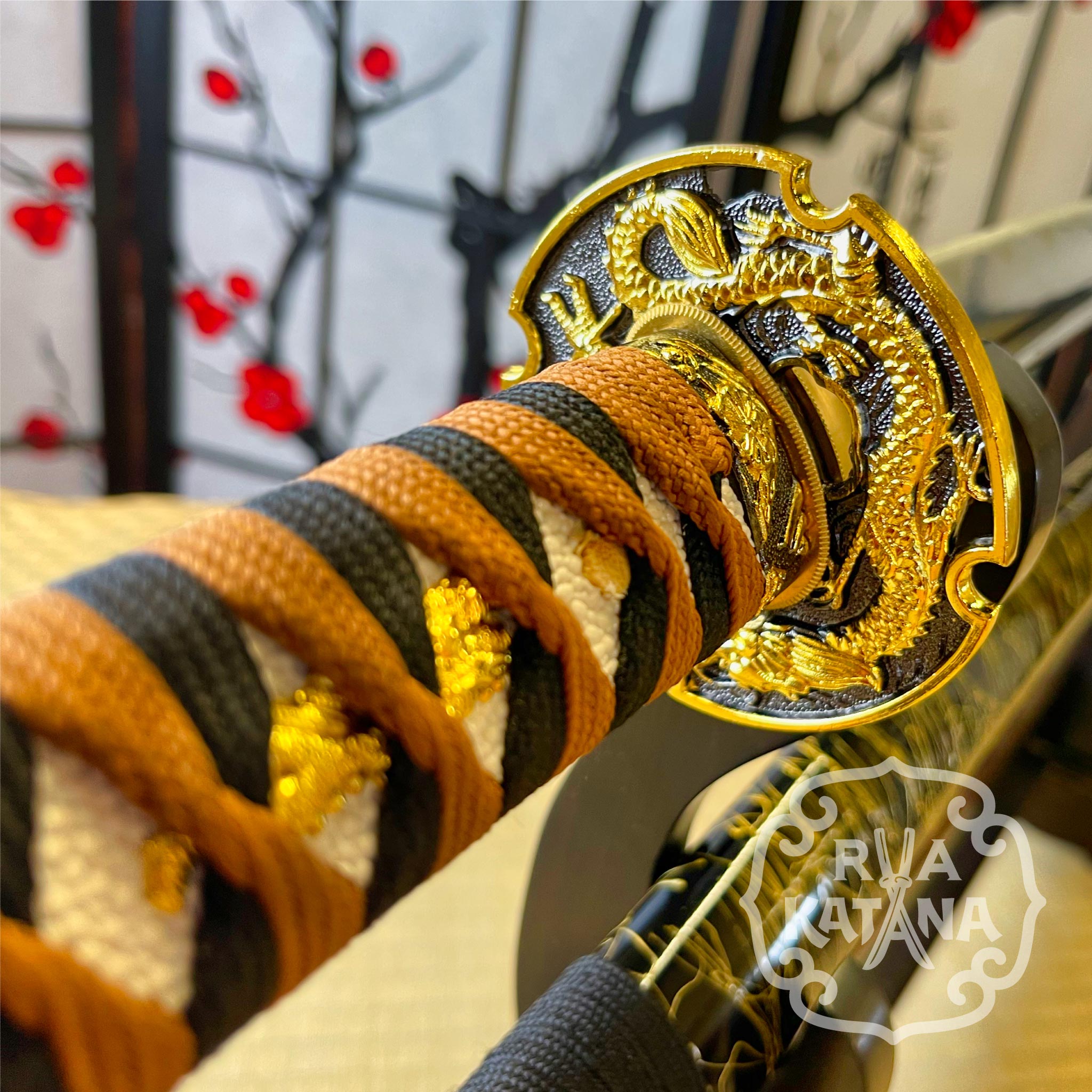 Dragonspring Katana - Black and Tan Dragon - 1060 Steel