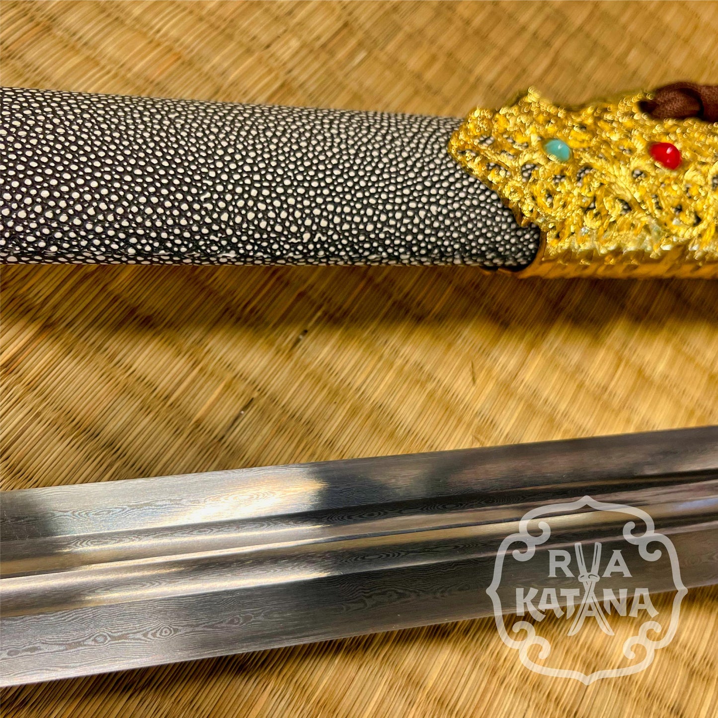 Jian - Damascus with Gold Fittings