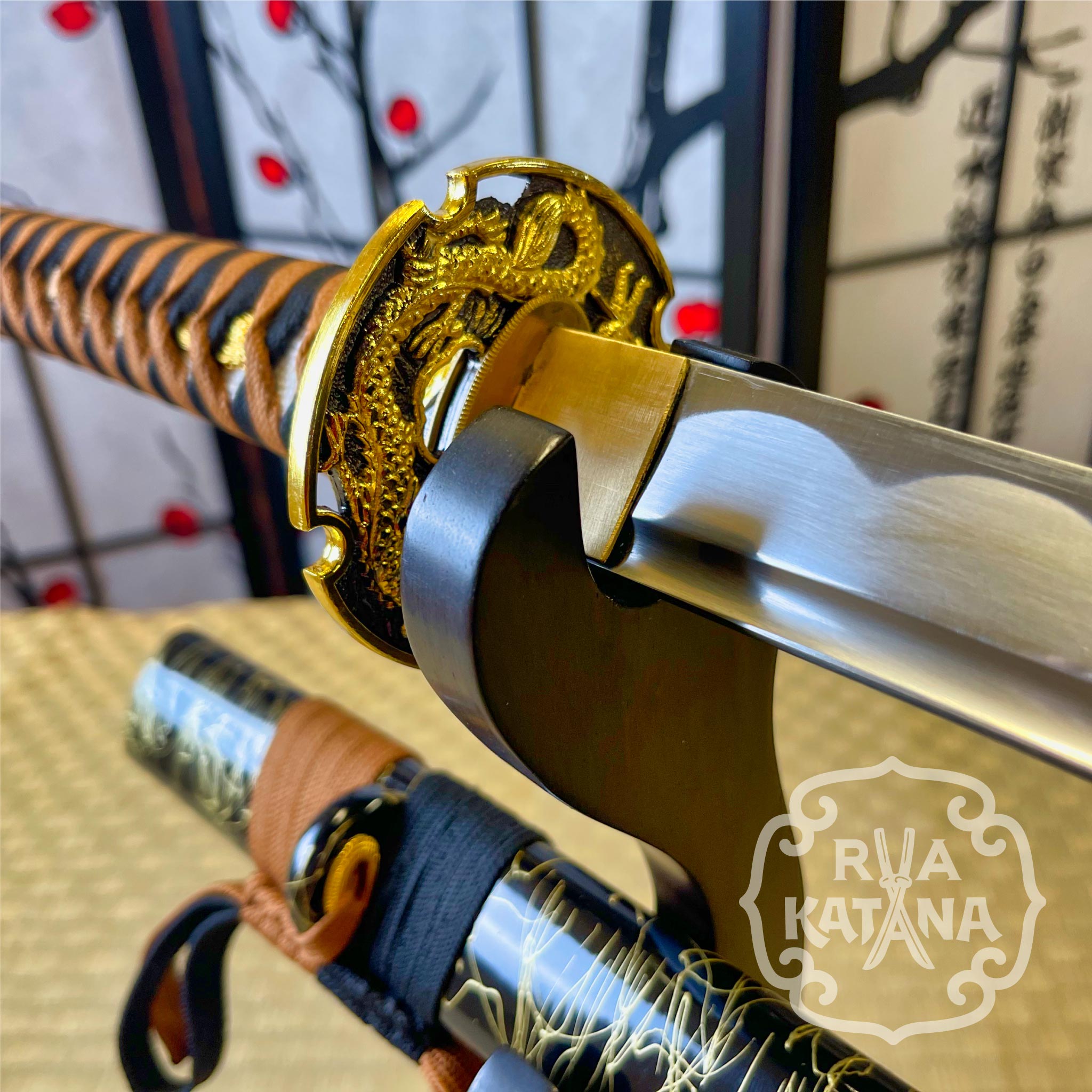 Dragonspring Katana - Black and Tan Dragon - 1060 Steel