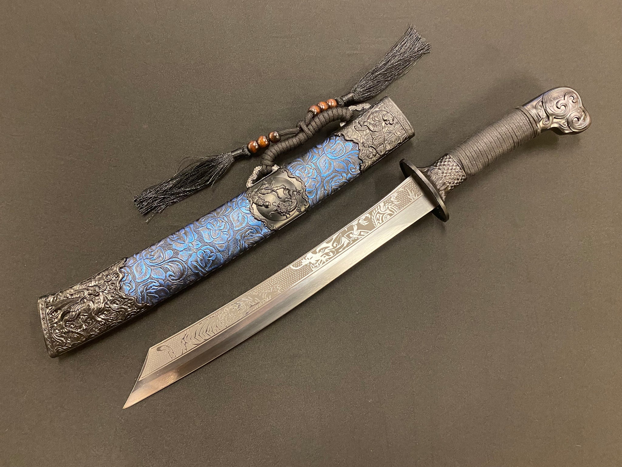 Dao Dagger - Tiger Dueling Dragon - Etched Manganese Steel