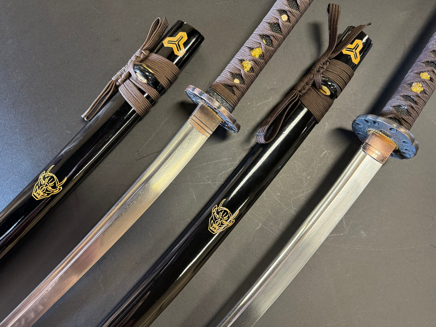 Dragonspring Forge Katana Wakizashi 2-Sword Daishou - Oni Damascus Daisho - Damascus Steel