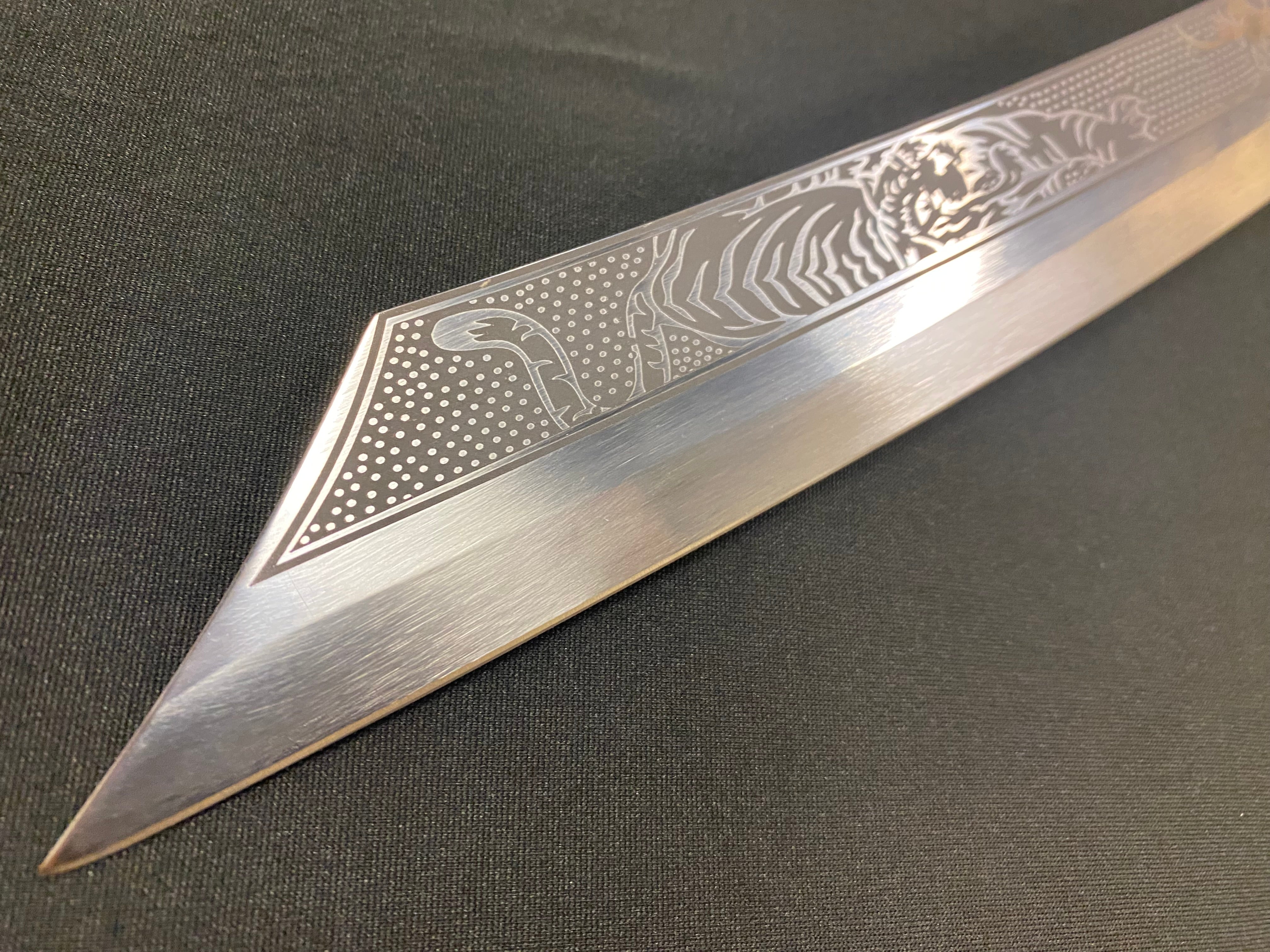 Dao Dagger - Tiger Dueling Dragon - Etched Manganese Steel