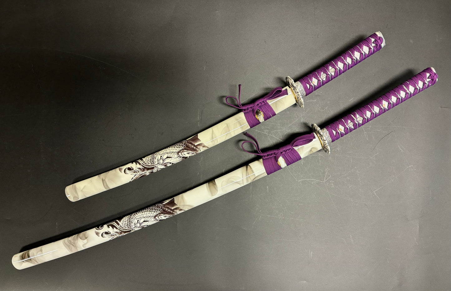 Dragonspring Forge Katana Wakizashi 2-sword Daishou - Purple Carp Daisho - T10 Clay Tempered