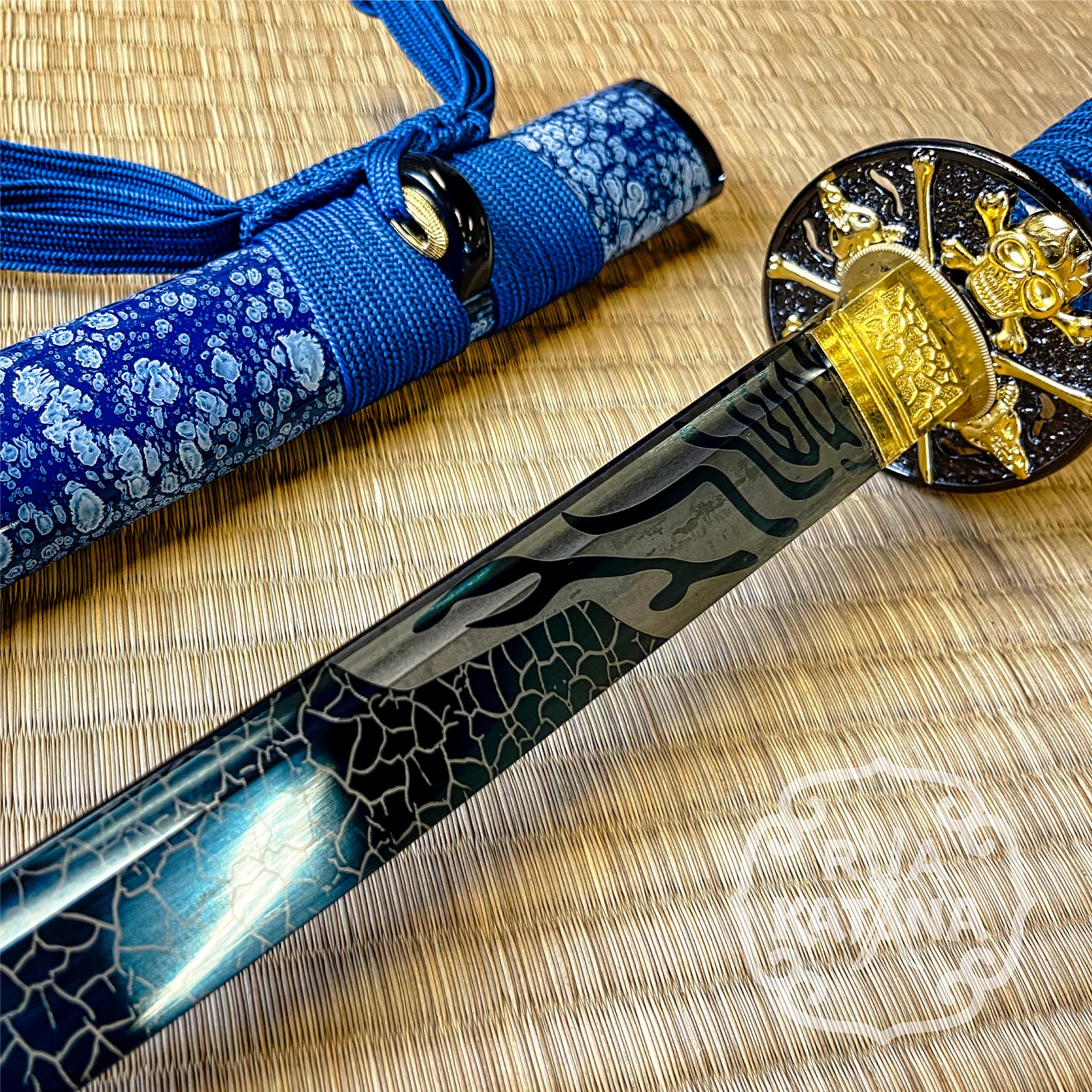 Dragonspring Katana - Blue Skull - 1060 Blued Steel