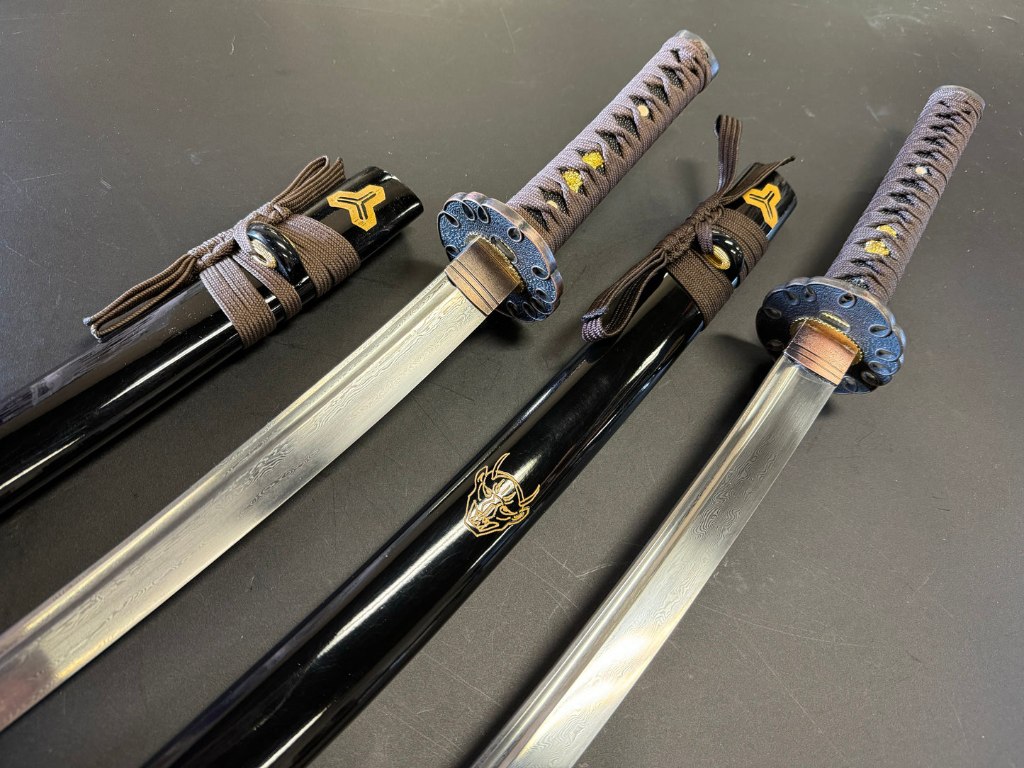 Dragonspring Forge Katana Wakizashi 2-Sword Daishou - Oni Damascus Daisho - Damascus Steel