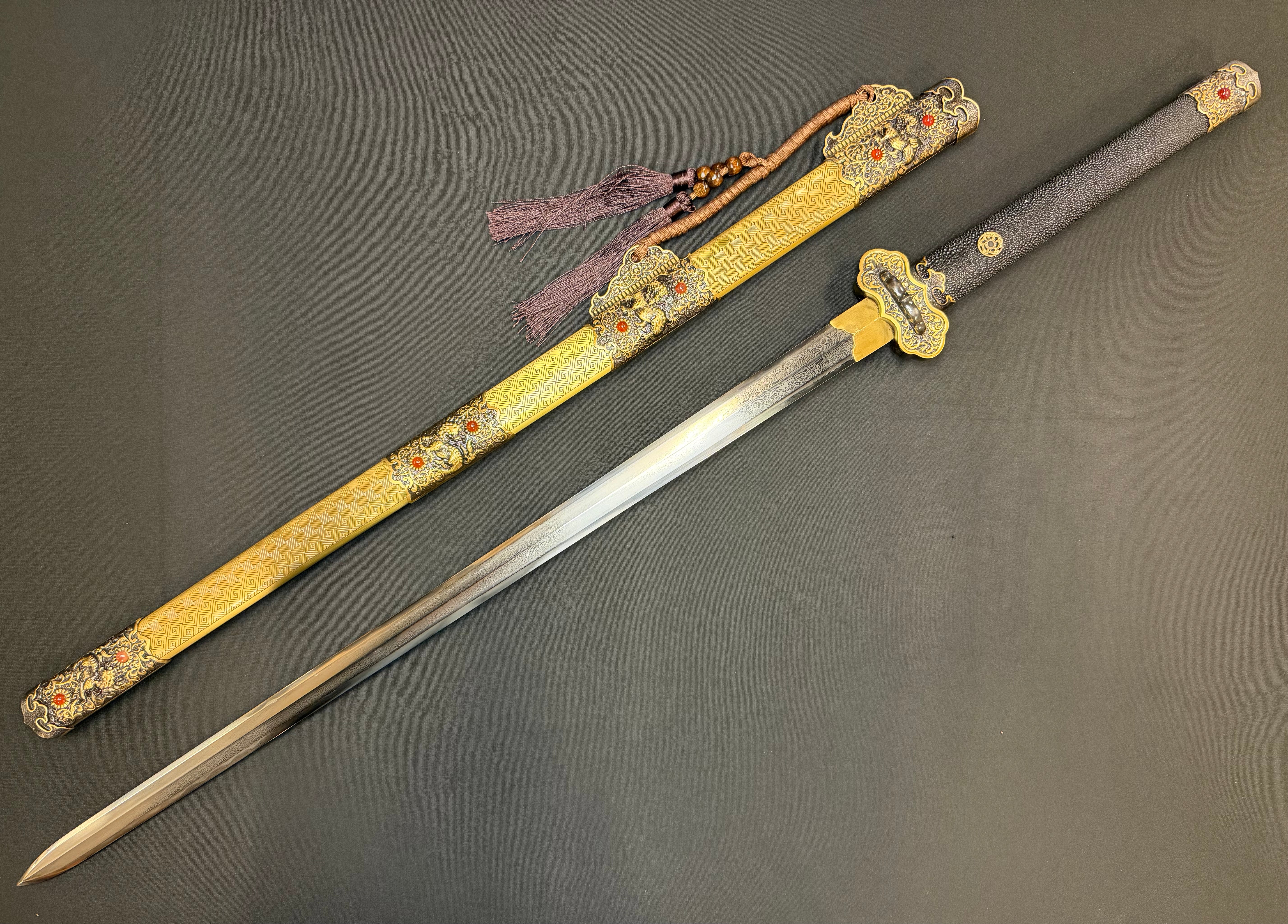 Phoenix Armory Jian - Pursuit of Jade Emperor - Eight-faced Damascus Jian Brass fittings