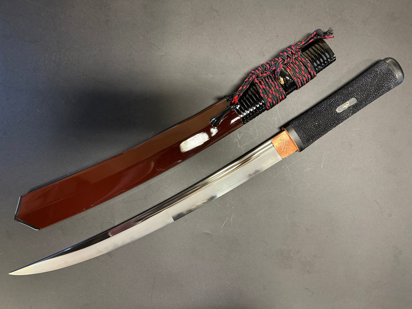 Legacy Blades Osoraku Aikuchi Honsanmai Wakizashi (Candy Red Saya)