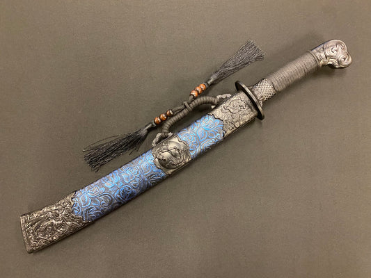 Dao Dagger - Tiger Dueling Dragon - Etched Manganese Steel