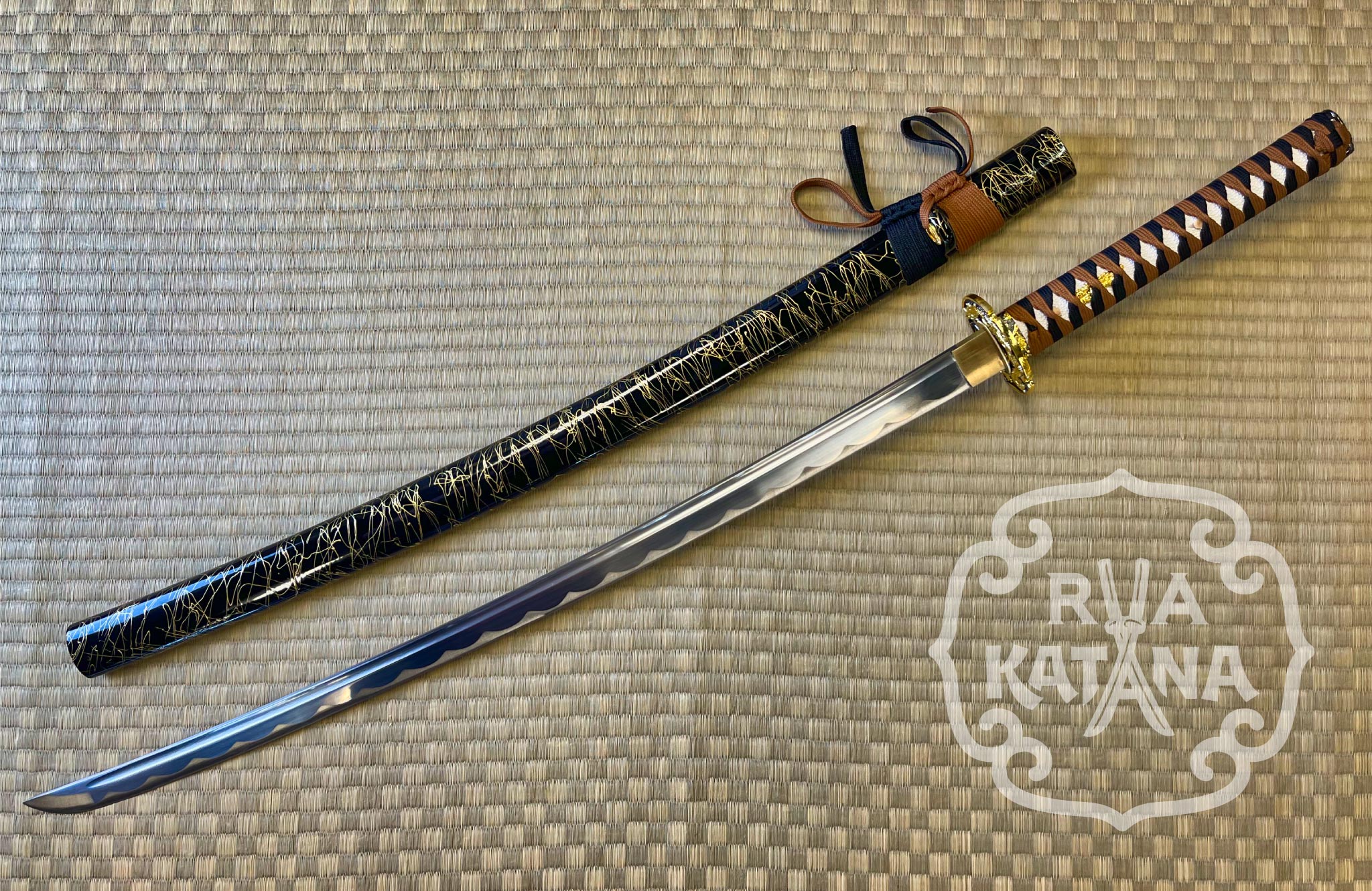 Dragonspring Katana - Black and Tan Dragon - 1060 Steel